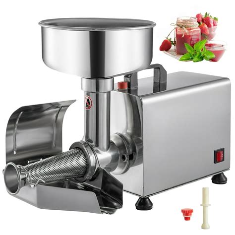 Tomato milling machine - The VBENLEM 110V Electric Tomato Strainer is a powerful and durable tomato milling machine made of stainless steel. It features a 370W pure copper motor and a 9-inch diameter funnel for easy feeding of fruits. The angle adjustable trough ensures smooth discharging of sauce, while the trough brace prevents splashing.